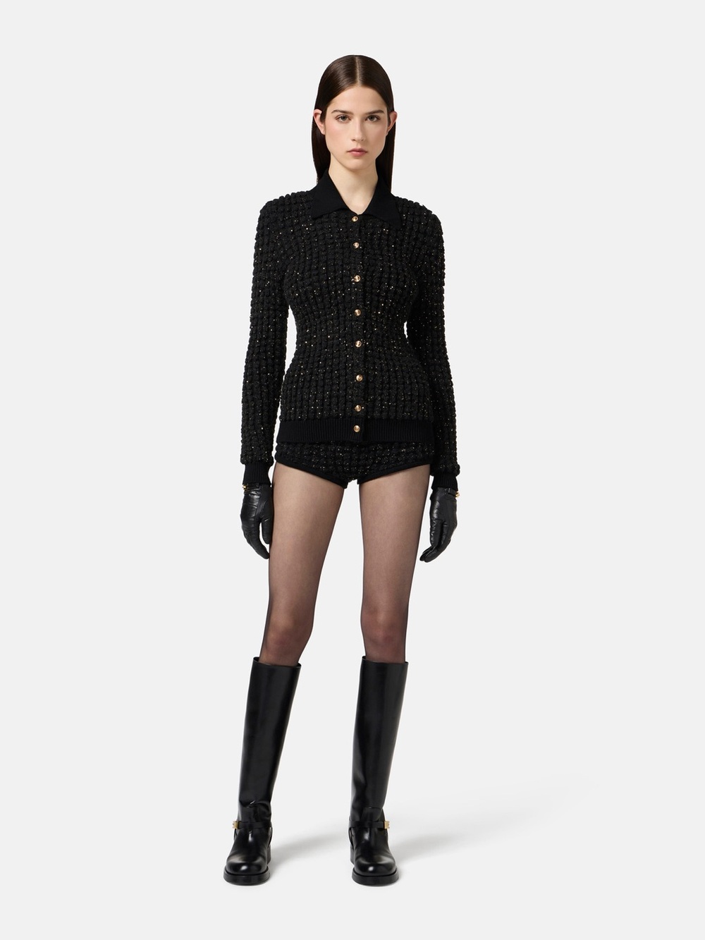 Elisabetta Franchi Black Sequin Bouclé Cardigan & Shorts Set NWT 38/40